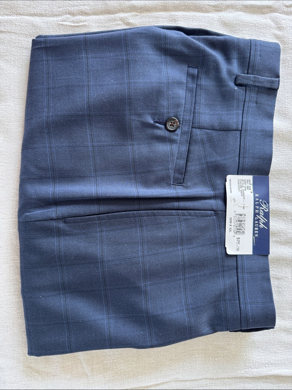 Ralph Lauren Navy Windowpane Flat Front Dress Slacks